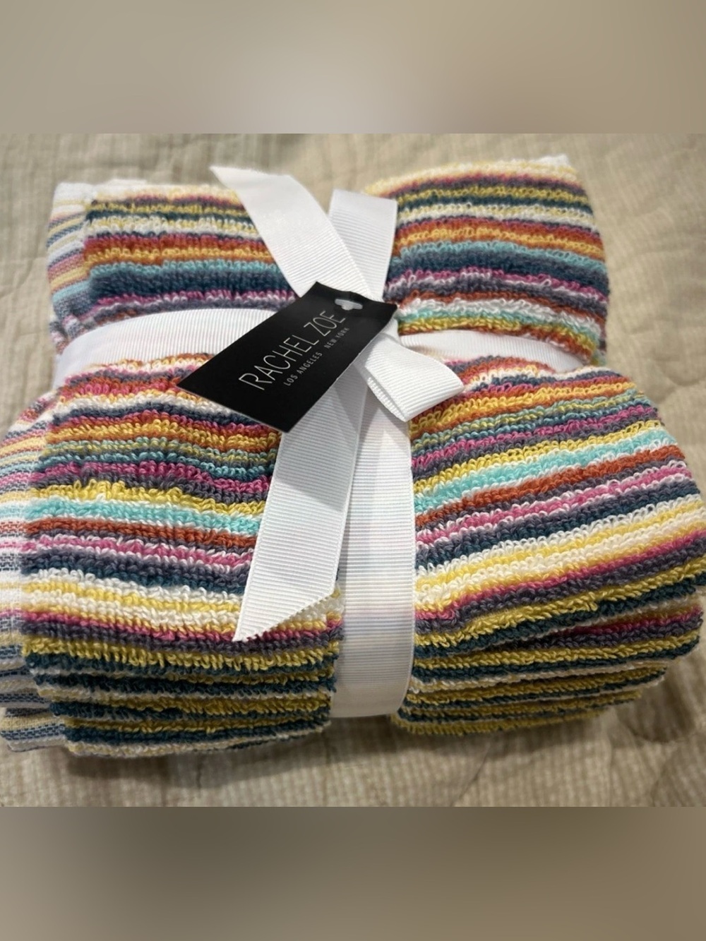 Rachel Zoe Striped Rainbow Multicolored 4 PC Washcloth Set